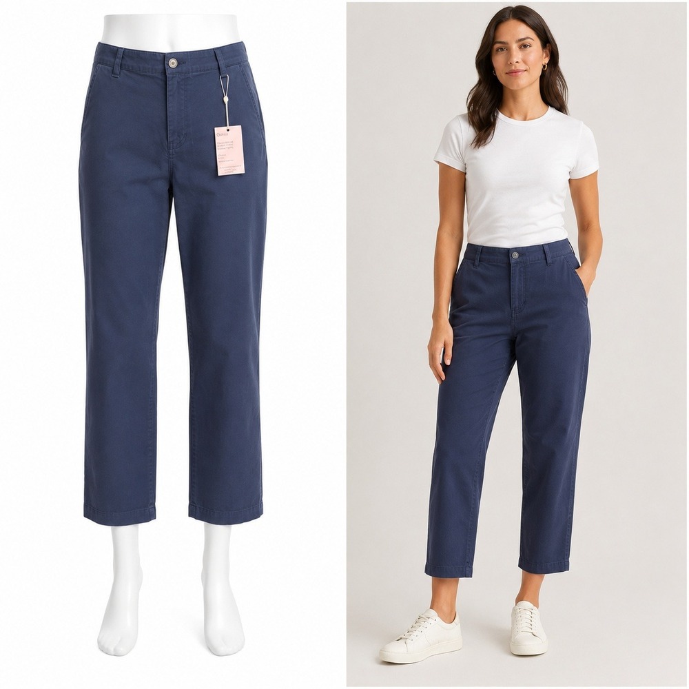 Quince Stretch Cotton Twill Girlfriend Chino Pants Womens 31 Navy Blue Tapered